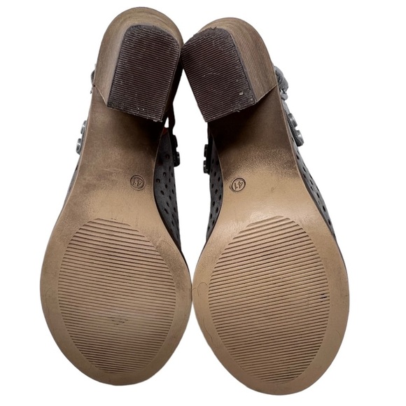Barbara Barbieri Gray Suede Perforated Slingback Block Heeled Sandals Mules 8.5 - Picture 7 of 13